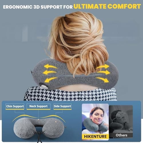 HIKENTURE Inflatable Neck Pillow, 3-Breath Travel Airplane Pillow, Grey — view 5