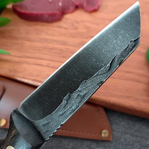 Fubinaty Small Chef Knife 4 Inch Japanese BBQ Knife Handmade Forged Kitchen Knives Full Tang High Carbon Steel with Sheath and Wooden Handle for Home and Outdoor Cooking — view 5