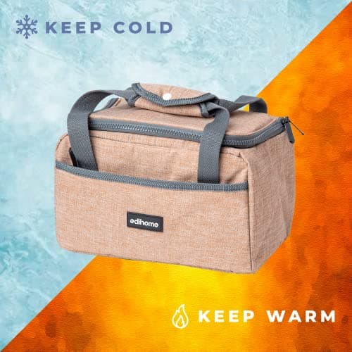 edihome, Insulated Lunch Bag, Cool Bag, 8l, for School, Travel, Picnic or Work, Kids and Adults, Portable, with Handles, Available in Black, Blue, Grey and Brown (Brown) — view 5