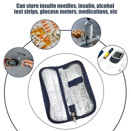 Insulin Cooler Travel Case Small Medical Cool Bag Mini Diabetic Pouch Insulin Pen Cooler Travel Case Portable Cooling Organizer Packs Store 2 Pens Carrying Pouch for Storage Diabetes Supplie, Blue — view 4