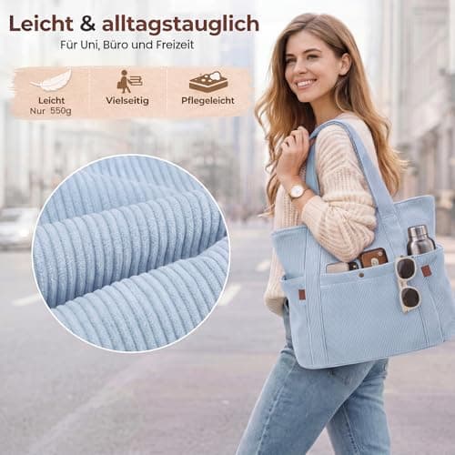 Captain Blues Tote Bag for Women with Zip, Large Capacity Work Bag with Compartments & Pockets, Soft Cotton Lining, for College, Teacher, Uni, School, Travel, Shopping (Blue) — view 5