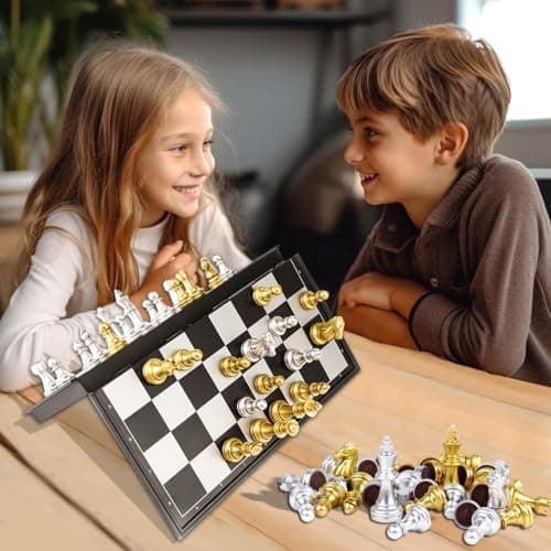 Xwin Sportseries Chess Board Game Set for Kids Adults with Magnet Case Pieces Gold & Silver, Travel Folding Chess Tournament Compact Educational Gift Toys for Kids 5+ Year Old Boys Girls — view 2