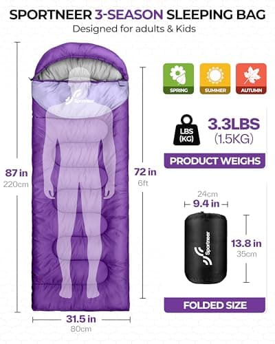 Sportneer Sleeping Bags for Adults - Kids Sleeping Bag 3-4 Season Lightweight Backpacking Sleeping Bag Cold Weather & Warm, Compact, Single Adult Girls Boys Camping Sleep Bag — view 2