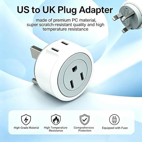 US to UK Travel Plug Adapter, American to UK Converter, 2-Pin and 3-Pin US Plug Power Adapter, Suitable for the United States, Japan, Canada, China, Brazil, Argentina, Mexico（2 Pack） — view 2