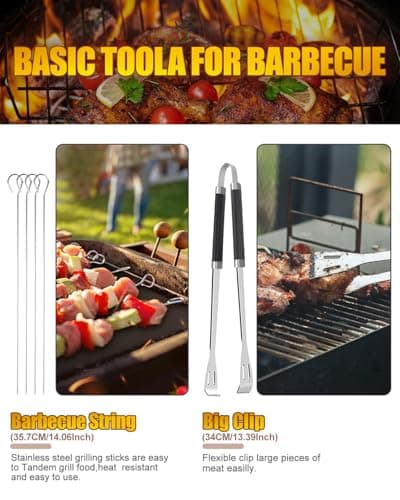 BBQ Tools Set for Dad, 11pcs Stainless Steel BBQ Utensils Set with Heat Resistant Handle, Case, Premium BBQ Accessories Set for Travel, Camping, Outdoor, BBQ Kit for Men and Women Gift — view 3
