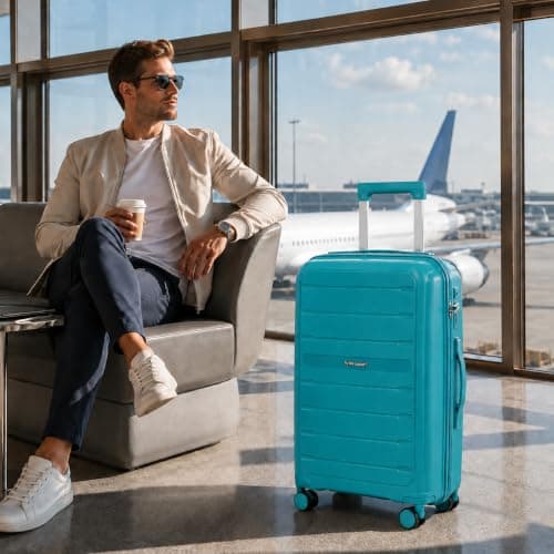 Fly Kite Luggage 20 Inch Cabin Suitcase 100% Polypropylene Hard Shell with Aluminium Trolley Handle, Real TSA Secure Lock 3 Digit 360° Smooth Wheels|Turquoise — view 3