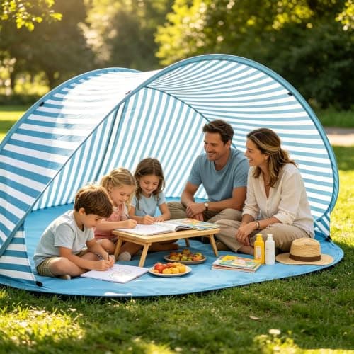 Pop-Up Beach Tent for 3-4 Person, UPF 50+ UV Protection Portable Lightweight Easy Setup Sun Shelters with Carry Bag Beach Shade Tent for Family Outdoor Camping Garden Picnic Travel (Blue-180X125X85cm) — view 4
