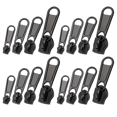 16 Pcs Black Zip Puller Replacement Set, Zipper Repair Kit, Zip Repair for Coats, Bags, Luggage, Jeans, Durable Replacement Zipper Pulls for Clothes and Travel(Sizes 3, 5, 8, 10)