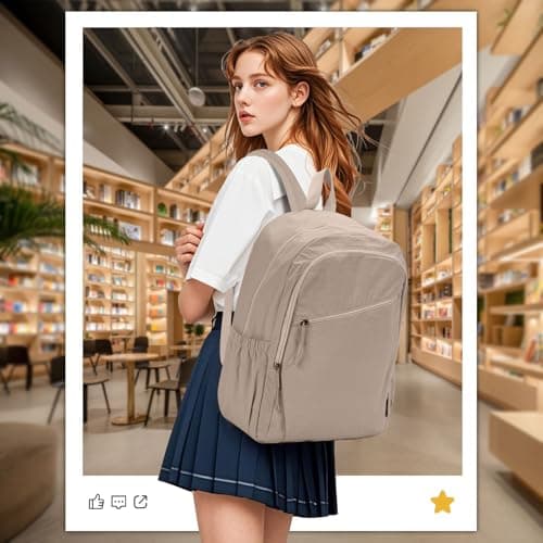 SCCGKP School Backpack Causal Travel School Bags Lightweight Rucksack Bag Water Resistant Students Bookbag for Women Teenage Girls Boys College Work Daypack (Khaki) — view 5