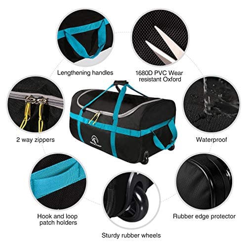 REDCAMP 85L Holdall with Wheels, Foldable Wheeled Duffle Travel Bag,Black — view 5