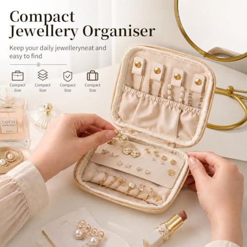 Travel Jewellery Box,Travel Jewelry Organizer,Travel Bag for Toiletries,Jewelry Case with Detachable Compartments,Pouch for Traveling, Travel Bag for Necklaces,Earrings and Rings,Mothers Day Gift — view 3