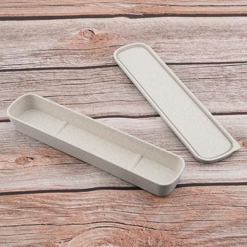 OriGlam 1pcs Portable Flatware Box Travel Tableware Storage Case Box, Utensil Case Flatware Storage for Cutlery Kit, 24 x 6 cm (Beige) — view 3