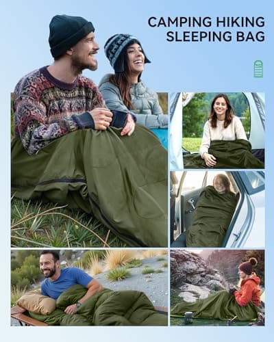 Warmiehomy Sleeping Bag for Adults, 3 Seasons Ultralight Rectangular Sleeping Bags with Snug Drawcord Hoood, Warm Camping Quilt with 2 Pull Tab Zipper for Hiking, Fishing, Backpacking(Army Green) — view 6