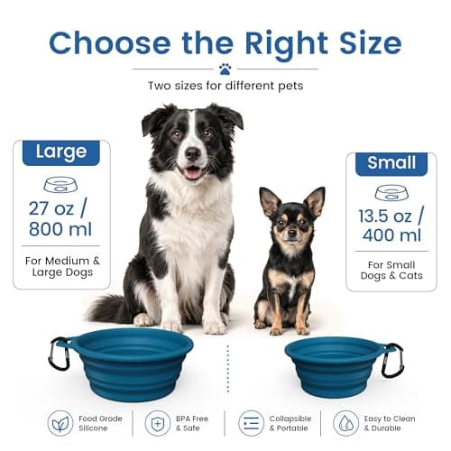 OHMO Collapsible Dog Water Bowl for Travel, 2pcs, 400ml, Dark&Light Blue — view 2