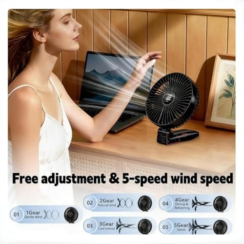 Large Portable Handheld Desk Fan, 6 Inch Blades, 180° Foldable for Travel — view 3