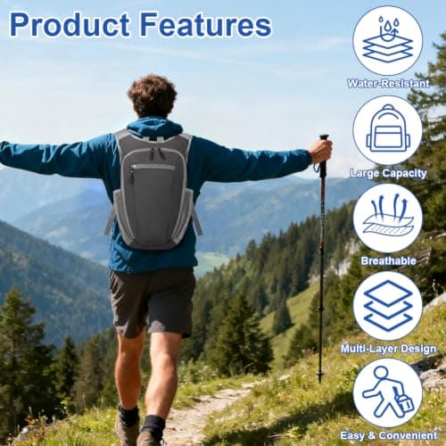 HOTUT Ultra Lightweight Foldable Backpack, 10L Hiking Backpack, Water Resistant Travel Day Bag for Men Women, Packable Rucksack Daypack for Cycling Climbing Travelling Camping Sports Outdoor (grey) — view 6