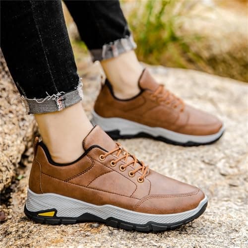 Men's Hiking Shoes Couple Walking Boots Low Rise Hiking Boots Lightweight Trekking Footwear Waterproof Outdoor Camping Climbing Shoes Sneaker Outdoor Sports Trainers Coffee — view 3