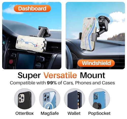 PORTENTUM Car phone holder with reinforced suction base – New 2026 version – 360° Rotation and extendable arm – Dashboard and windscreen mounting – Compatible with any phone 4–7.5" — view 5