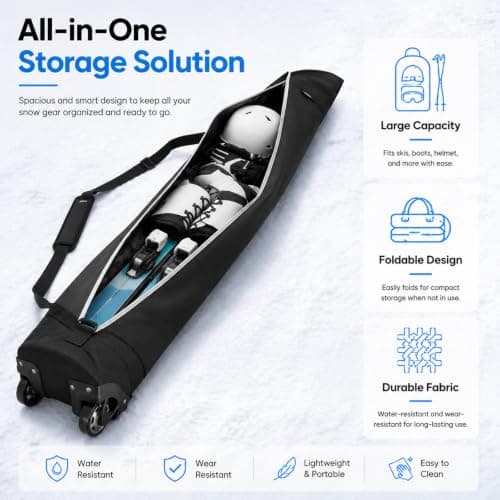 dekayaker Padded Ski Bag with Wheels Ski Pack with Wheels for Air Travel, The Padded Ski Bag can Accommodate Skis up to 200 cm. — view 5