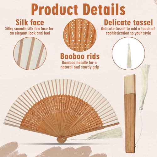 Nogeqi Handheld Folding Fan, Portable Bamboo Hand Fans for Women Foldable, Decorative Chinese Fan for Hot Flashes, Summer Cooling, Dancing Wedding Church Performance (White) — view 4