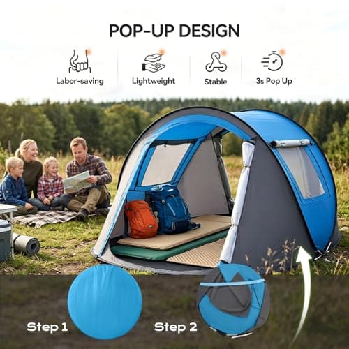 Warmiehomy Instant Pop Up Tent, Family Camping Tent for 2-3 Person, Blue — view 2