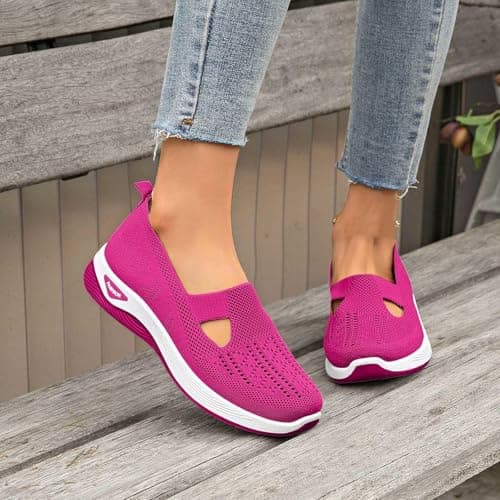 Walking Shoes for Women UK，Wide Fit Ladies Breathable Mesh Walking Running Trainers Slip On Comfortable Arch Support Soft Sole Athletic Tennis Sneakers Non Slip Low Top Orthopedic Shoes — view 4