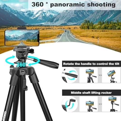 CAMBOFOTO Portable Tripod for Live Stream134cm/52.75in Aluminum Lightweight Tripod with Phone Holder for Camera and for iPhone and Other Android Smartphones … — view 3