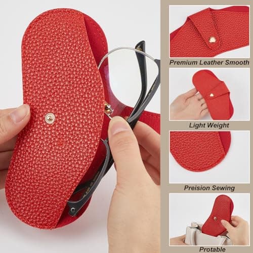 CREATCABIN Sunglasses Case Leather Soft Glasses Case Slim Portable Eyeglasses Spectacle Case Pouch Bag Travel Lightweight Protective Cover Gift for Women Men Beach Holiday Vacation Red 6.7x3.3 Inch — view 5