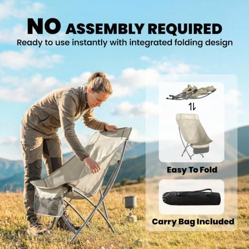 Outsunny Portable Camping Chair for Adults Heavy Duty Camp Seat Khaki — view 5