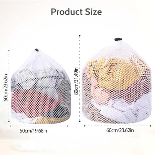 2 Packs Laundry Mesh Bags, Drawstring Net Laundry Bag for Washing Machine, Mesh Wash Bags, Heavy Duty Dirty Clothes Washing Machine Bag, Travel Washing Bag for Cloths Blouse Underwear(50x60/60x80cm) — view 2