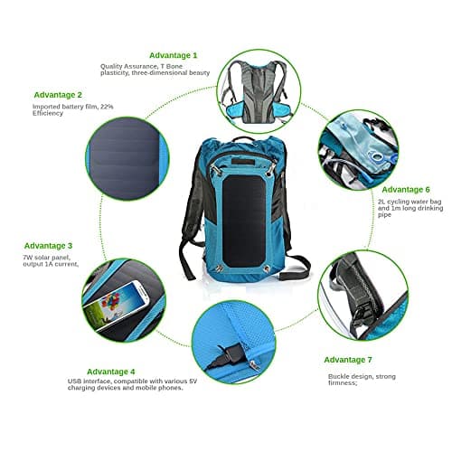 GQYYS Solar Backpack, Solar Powered 1.8 Liter Hydration Backpack / 7 Watt Solar Panel, Solar Powered Pack for Hiking Biking Running Walking Climbing Outdoor Travel — view 3