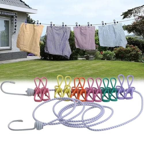 FiTspi Travel Washing Line, Portable Camping Washing Line with 12 Colorful Pegs, Elastic Retractable Clothesline for Indoor Laundry Drying Clothesline,Outdoor Camping Accessories — view 6