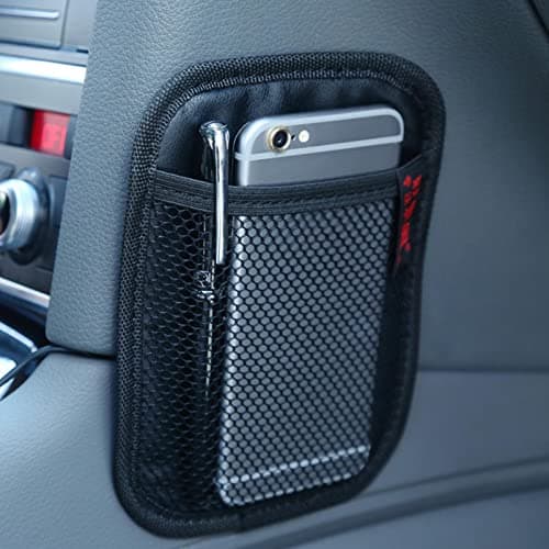 Fivetoo Mesh Phone Holder For Car | PU Leather Storage Net Pocket Holder | Car Storage Pocket, Storage Netting Pouch For Mobile Phones, Umbrellas, Cards, Keychains — view 2