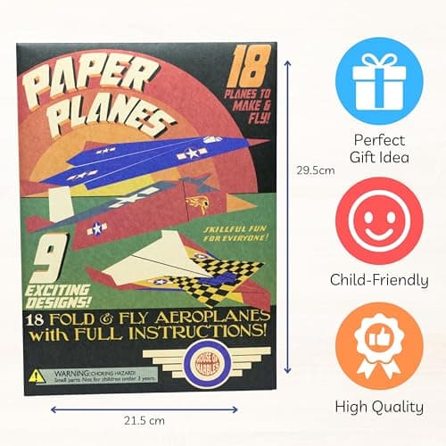 House of Marbles Paper Aeroplane Kit for Children, 18 FSC-Certified Fold-and-Fly Planes in 9 Designs with Instructions, Creative Paper Craft and Flying Activity, Travel Gift — view 6