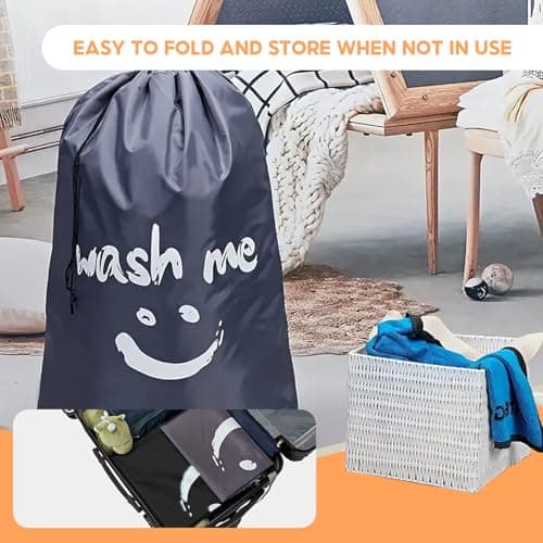 2 Pack Large Laundry Bags, Machine Washable Dirty Clothes Organizer, Portable Travel Laundry Bag with Drawstring Cord, Travels Laundry Bags for Dirty Clothes for Travel Home(24" x 36") — view 5