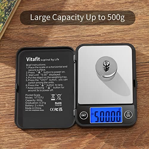 Vitafit 500g Digital Pocket Scales High Accuracy 0.01g, Gram Scale Blue LCD — view 3
