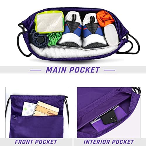 CHEPULA Drawstring Gym Bag, Large Sports Backpack String Swim Drawstring PE Bags for Women Men, Travel Beach School Bag with Waterproof (Purple) — view 3