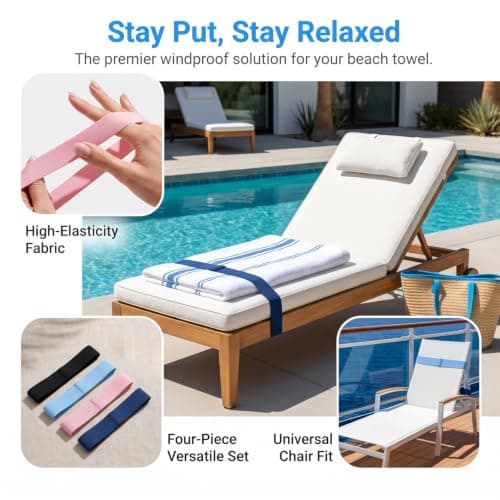 Kemay Beach Towel Clips for Sun Loungers, Elastic Towel Bands for Loungers — view 3