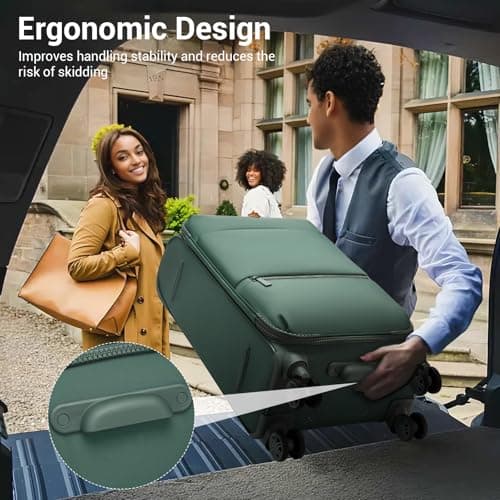M Expandable 26" Medium Suitcase with 4 Spinner Wheels Lightweight Softside Hold Check in Luggage with TSA Lock, Green — view 2