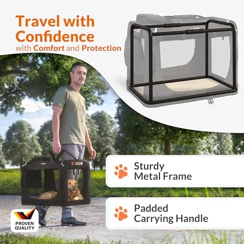 CADOCA Dog Crate Carrier, Car Foldable Travel Cage + Bowl, XL Anthracite — view 4