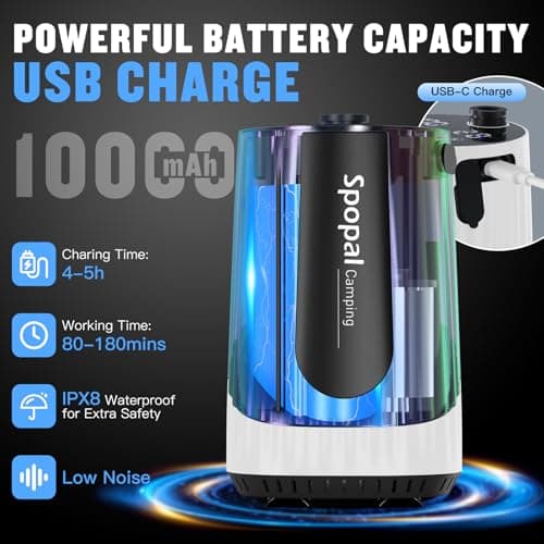 Spopal Portable Shower for Camping, [Upgraded] 10000mAh Rechargeable Camping Shower Pump with LED Display, 5 Adjustable Speeds, IPX8 Waterproof Outdoor Shower Kit for Hiking, Travel, Car, Pet (White) — view 2