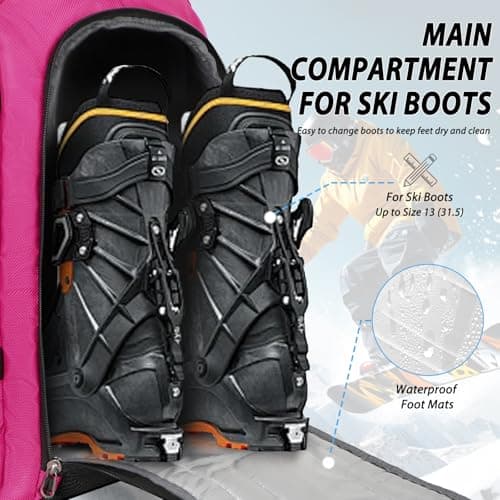 Goloni 50L Ski Backpack, Water‑Resistant Ski Boot Bag,Rose — view 5