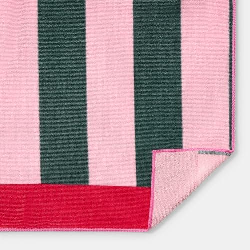 OHS Beach Towel Sardine Striped, Super Soft Quick Dry Sand Free Beach Towels for Adults Kids Large Lightweight Compact Travel Summer Essentials Microfibre Towel, Pink/Green - 71 x 152cm — view 6