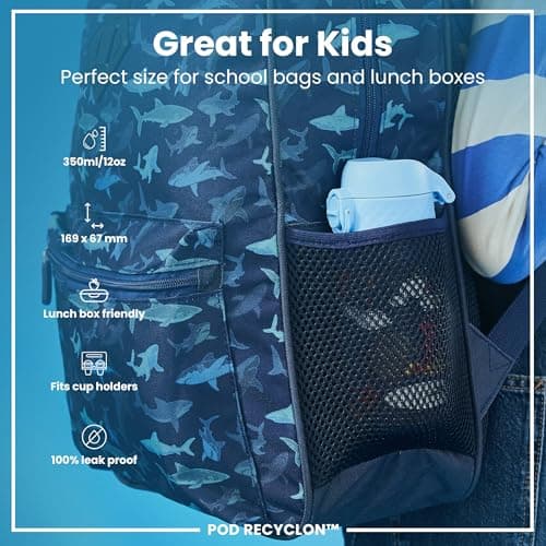 Ion8 Kids Water Bottles, 350ml/12oz, BPA Free, Leakproof, Dishwasher Safe, Easy Open, Secure Lock, Small Boys & Girls Water Bottle,Kids Drinks Bottle for Spill-free Drinking, Blue, Safari — view 2