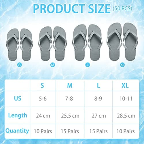 Haysandy 50 Pairs Flip Flops Bulk, Slim Flip Flop Sandal with Narrow Strap, Non Slip Flop Sandal for Women Men Guests Pack Casual Slippers for Beach Wedding Pool Party, Silver Gray, One Size — view 3