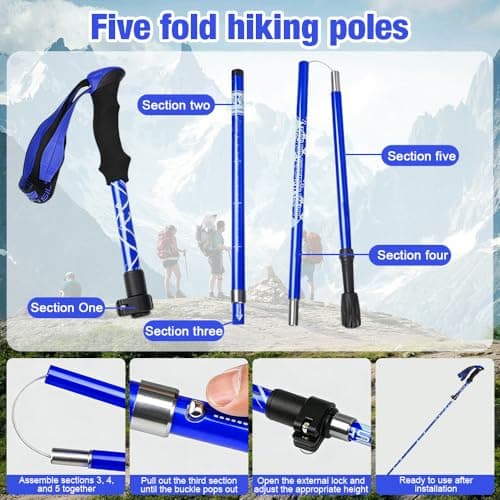 Walking Poles, 2 Pack Collapsible Walking Sticks, Lightweight Hiking Poles, 110-125CM AdjustableTrekking Poles for Women and Men, Hiking Essentials for Backpacking, Hiking, Camping, Blue — view 2
