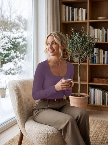 IWOLLENCE Thermal Tops Womens Scoop Neck Underlayer (Purple, M) — view 3