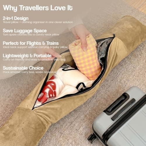 Campoverde Travel Neck Pillow Storage Bag, U-Shaped Pillowcase with Adjustable Shoulder Strap, Portable Organizer for Flight, Train and Car Travel(Khaki) — view 3