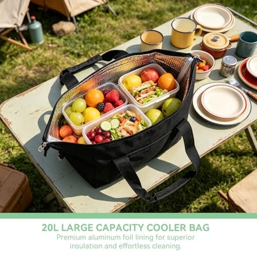Foldable 20L Cooler Bag with Hard Liner, Foldable Thermal Picnic Bag(Black) — view 4