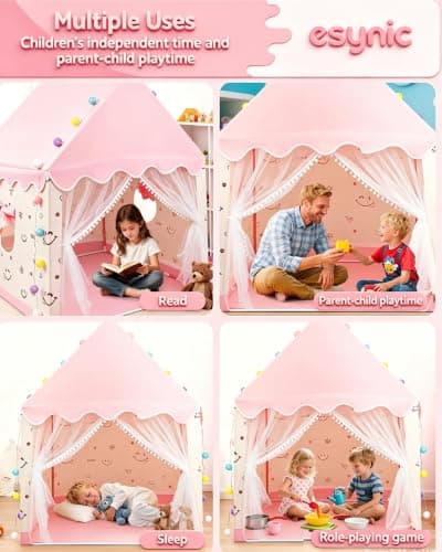 eSynic Pink Kid Indoor Playhouse Tent Large Girl Wendy House 120x100x130cm — view 6